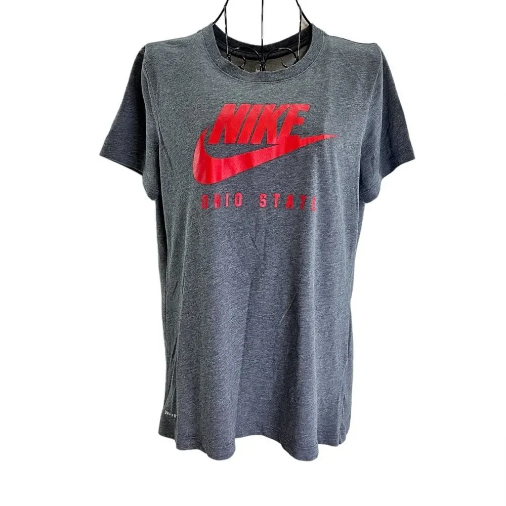 Nike Ohio State Short Sleeve Dri-Fit Gray Red Spirit Tee, Size Medium